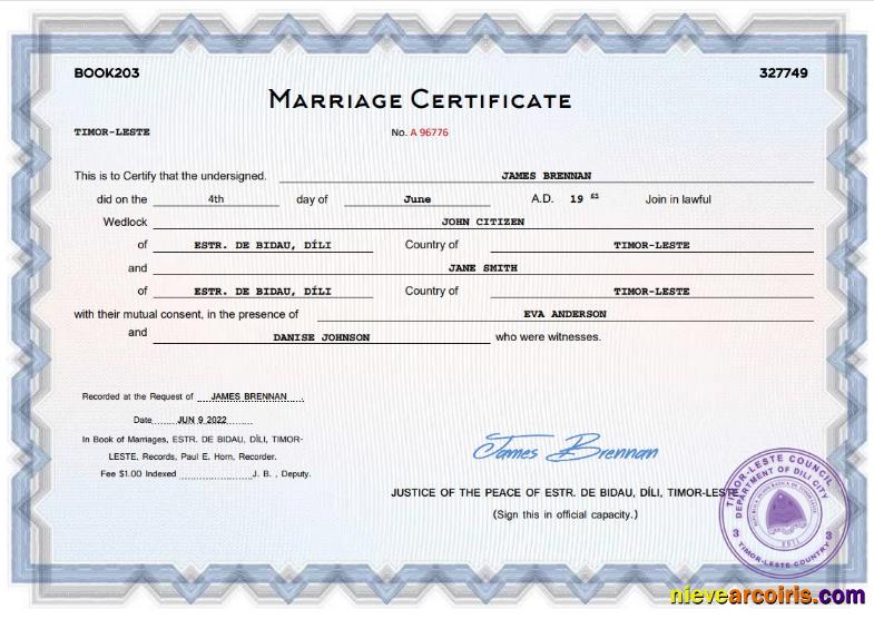Timor-Leste marriage certificate